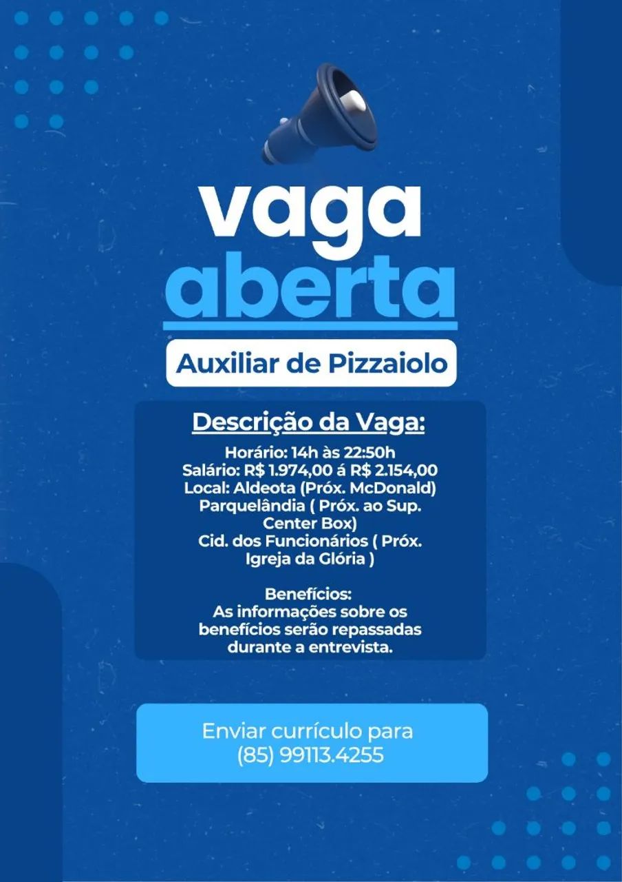 Auxiliar de Pizzaiolo