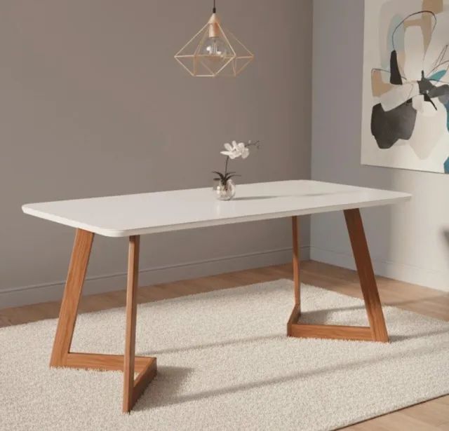 Mesa de Jantar Montello 1,80 m Madeira Off White com Vidro - Foto 3