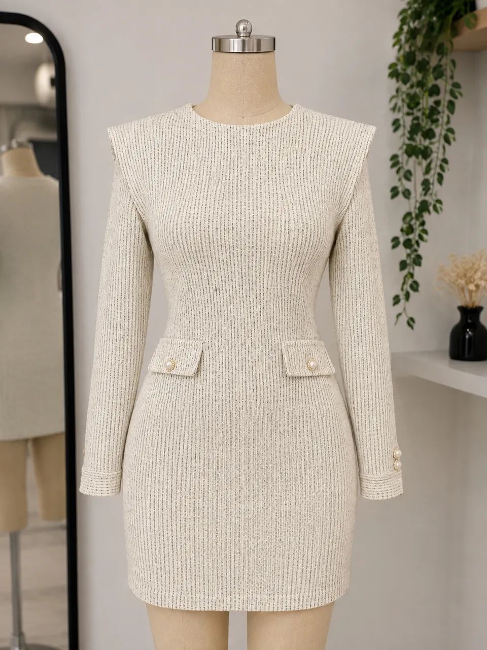 Vestido de tweed off-white