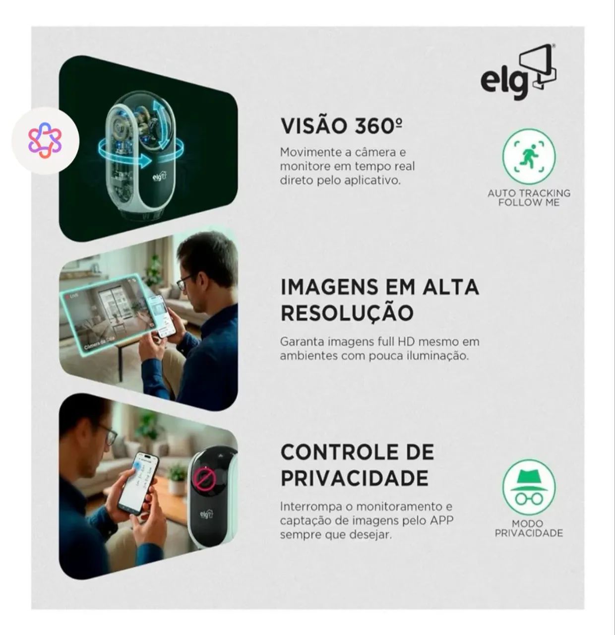 Câmera Robô 360° ELG, SHCR600, Full HD, Wi-Fi, Zoom 6x, Alexa - Foto 3