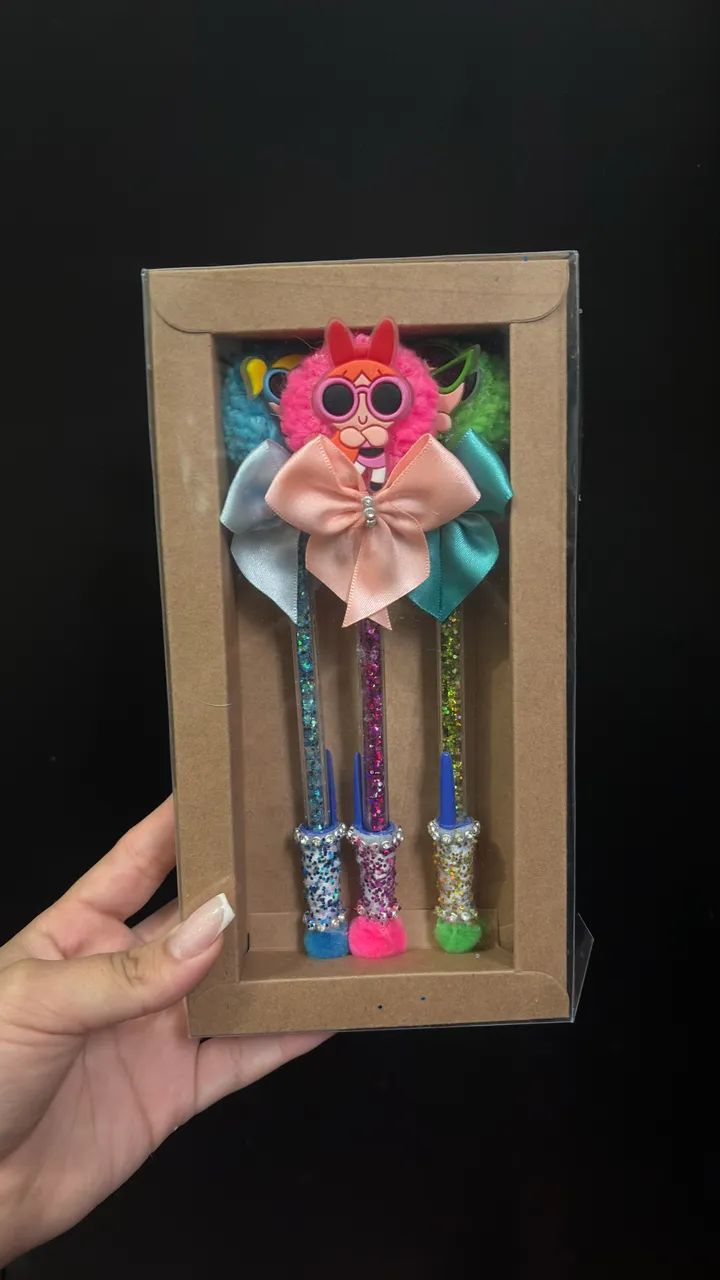 Kit 3 Canetas Decoradas - Meninas Superpoderosas 