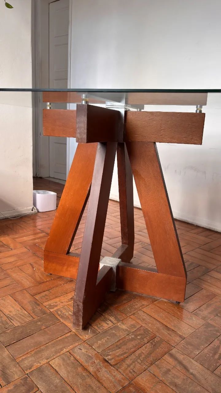 Mesa de Jantar com Tampo de Vidro e Base de Madeira Estilo Design - Foto 3
