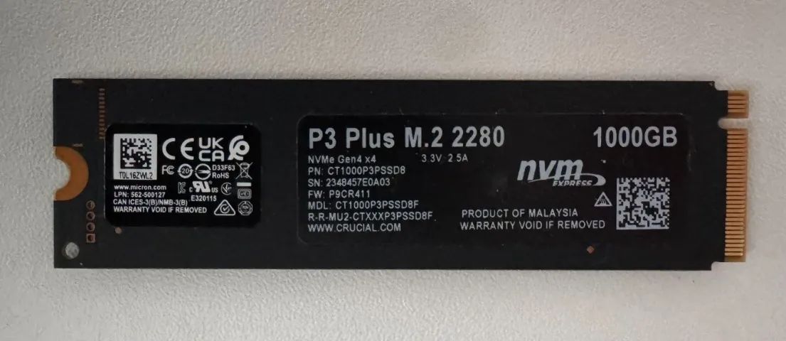 SSD Crucial P3 Plus 1TB NVMe M.2 2280 PCIe Gen4 x4 PS5