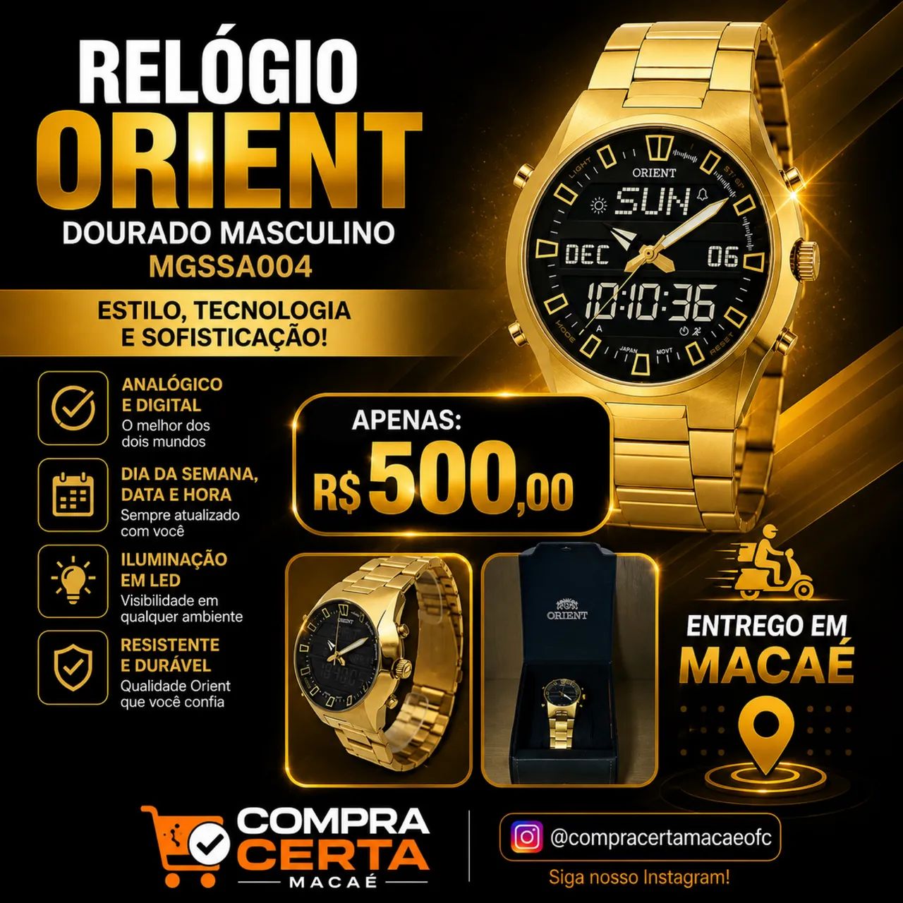 Relógio Orient Dourado Masculino MGSSA004 - Foto 5