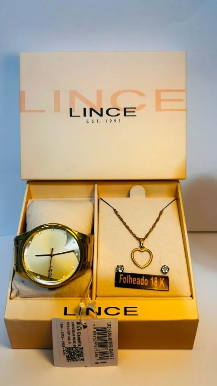 Kit Relógio Feminino LINCE com Colar e Brincos 