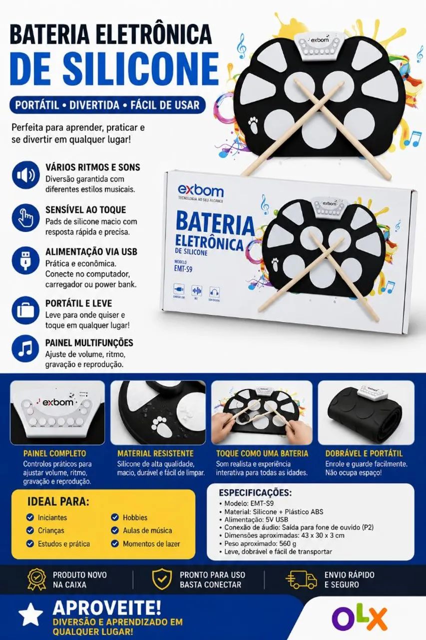Bateria Eletrônica de Silicone