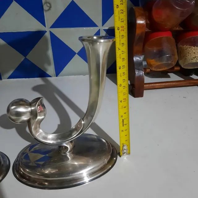 Dupla 2 Castiçais Espessurados em Prata Eberle Anos 50 - Foto 4