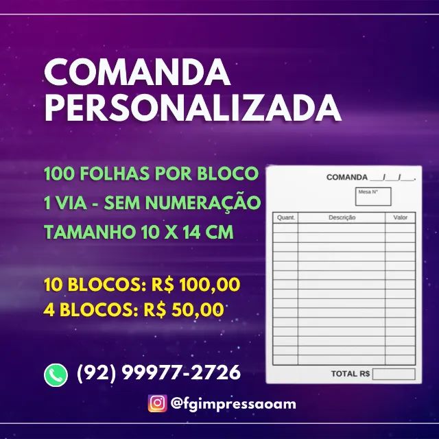 Comanda Personalizada 10x15 cm