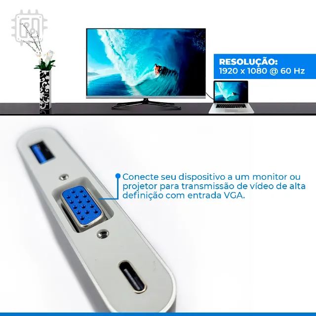 Cabo adaptador USB tipo C para VGA com USB 3.0 USB-C PD Macbook Notebook Smartphone - Foto 5