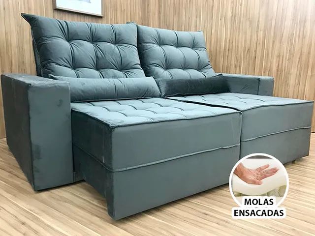 Sofá Retrátil Reclinável 250cm 4 Lugares Braz Molas Ensacadas D33 Veludo Cinza