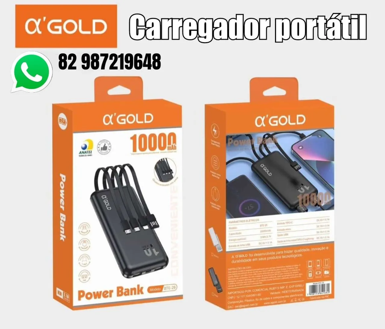 Carregador portátil a partir de 75,00 - 85,00 10.000mah top Aceitamos cartão