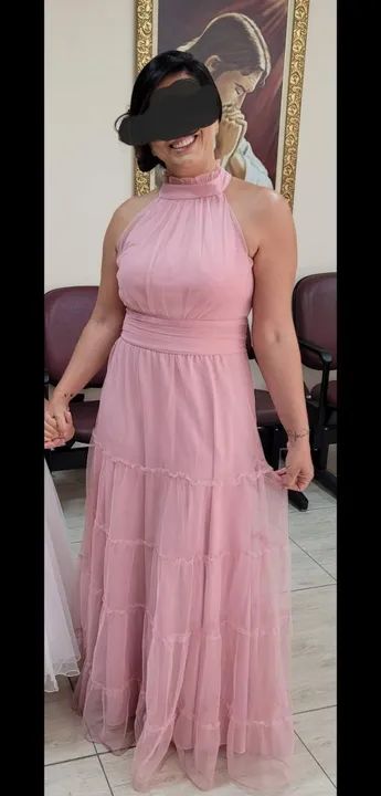 Vestido Longo Tule Gola Alta - Rose - Foto 5