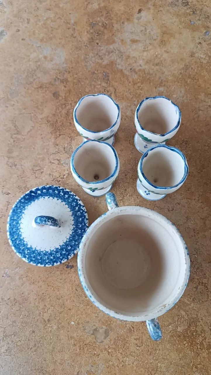 Conjunto Francês Antigo HB Quimper - Cerâmica Artesanal Pintada à Mão - Foto 4