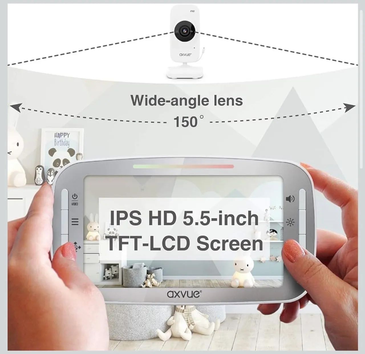 Monitor de vídeo para bebê, 1080P 5,5" HD Display, tela IPS, 2 câmeras HD - Foto 2