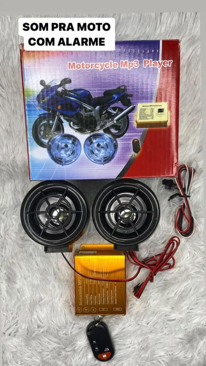 Som para moto com alarme, MP3 Player e luzes