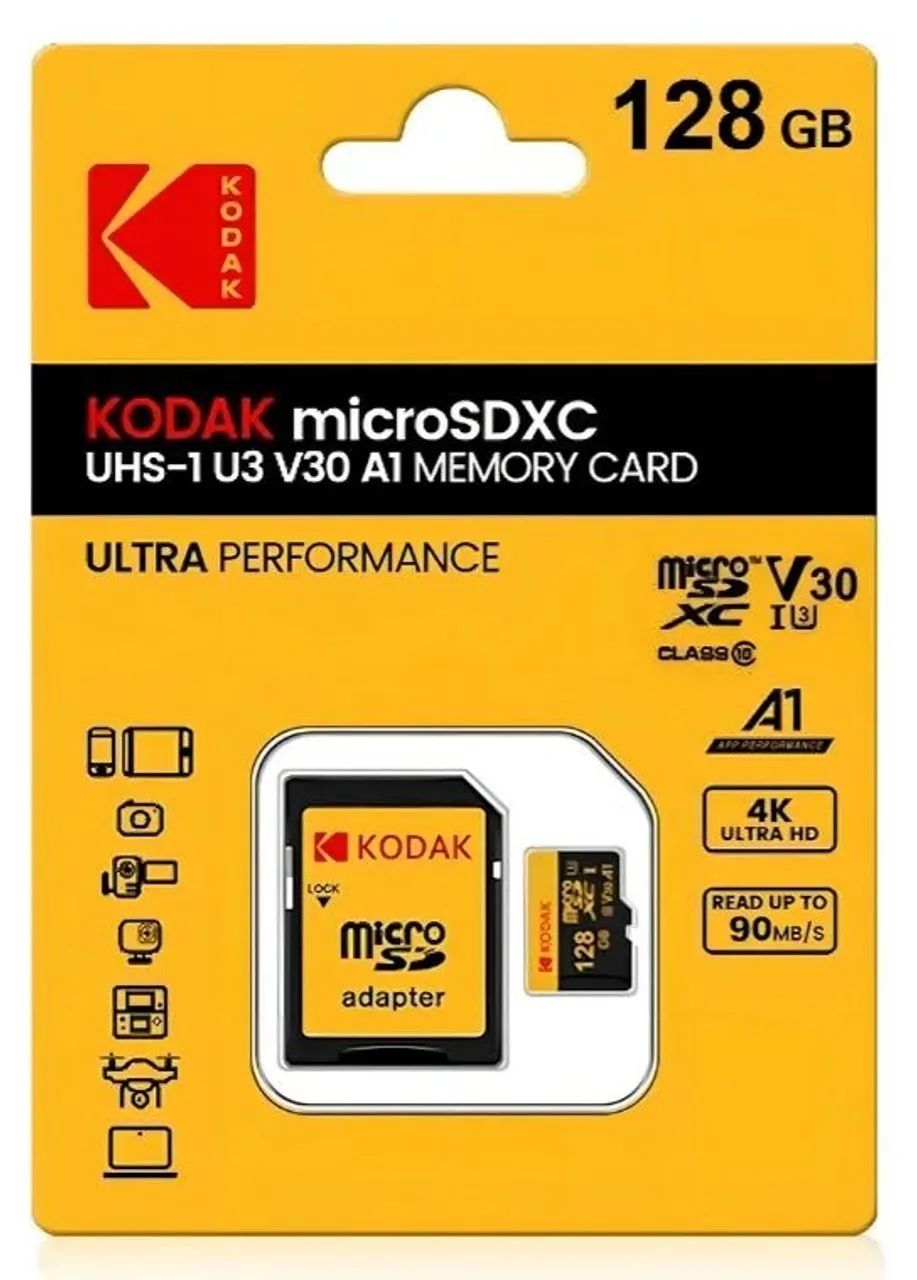 Cartão Micro SD 128gb Kodak Original Classe 10 UHS-I U3 V30 4k "NOVO" lacrado. - Foto 2