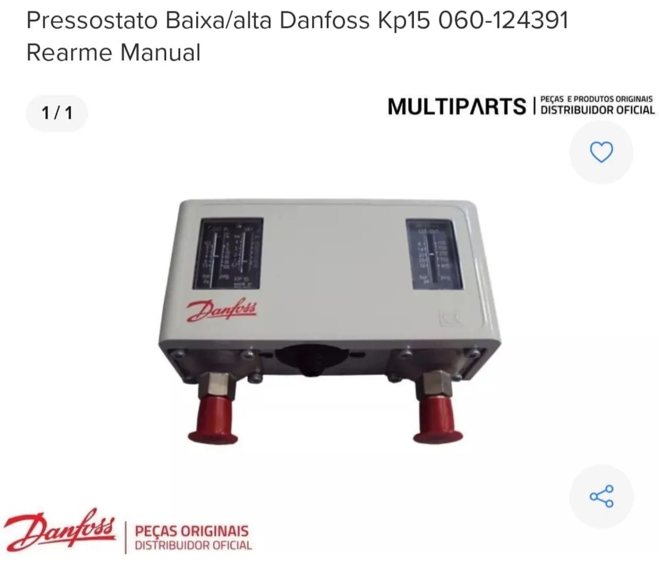 Pressostato Danfoss Kp15 060-124391 Baixa/alta