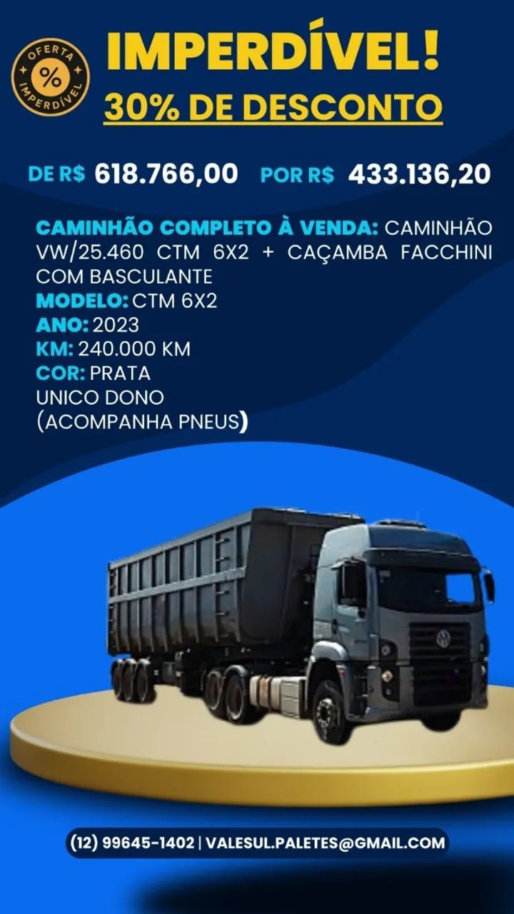 Caminhão Vw/25.460 Ctm 6x2 + Caçamba Facchini Com Basculante - Foto 2