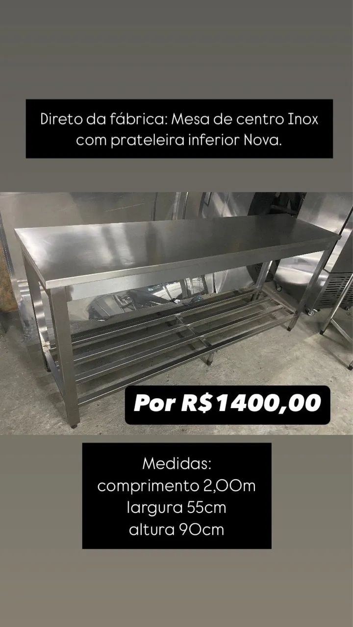 Direto da fábrica: Mesa de centro Inox com prateleira inferior gradeada NOVA - Foto 4