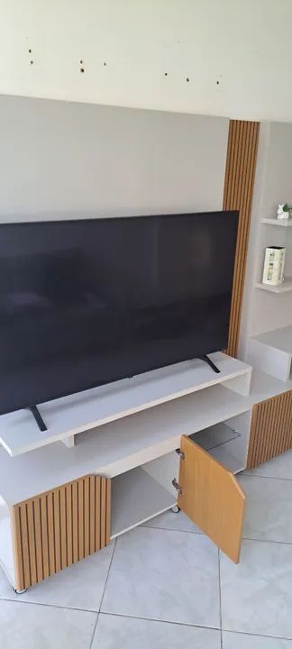 Estante Home para TV até 55 Polegadas Impressão Ripada Cross Lukaliam Off White/Tauari - Foto 4