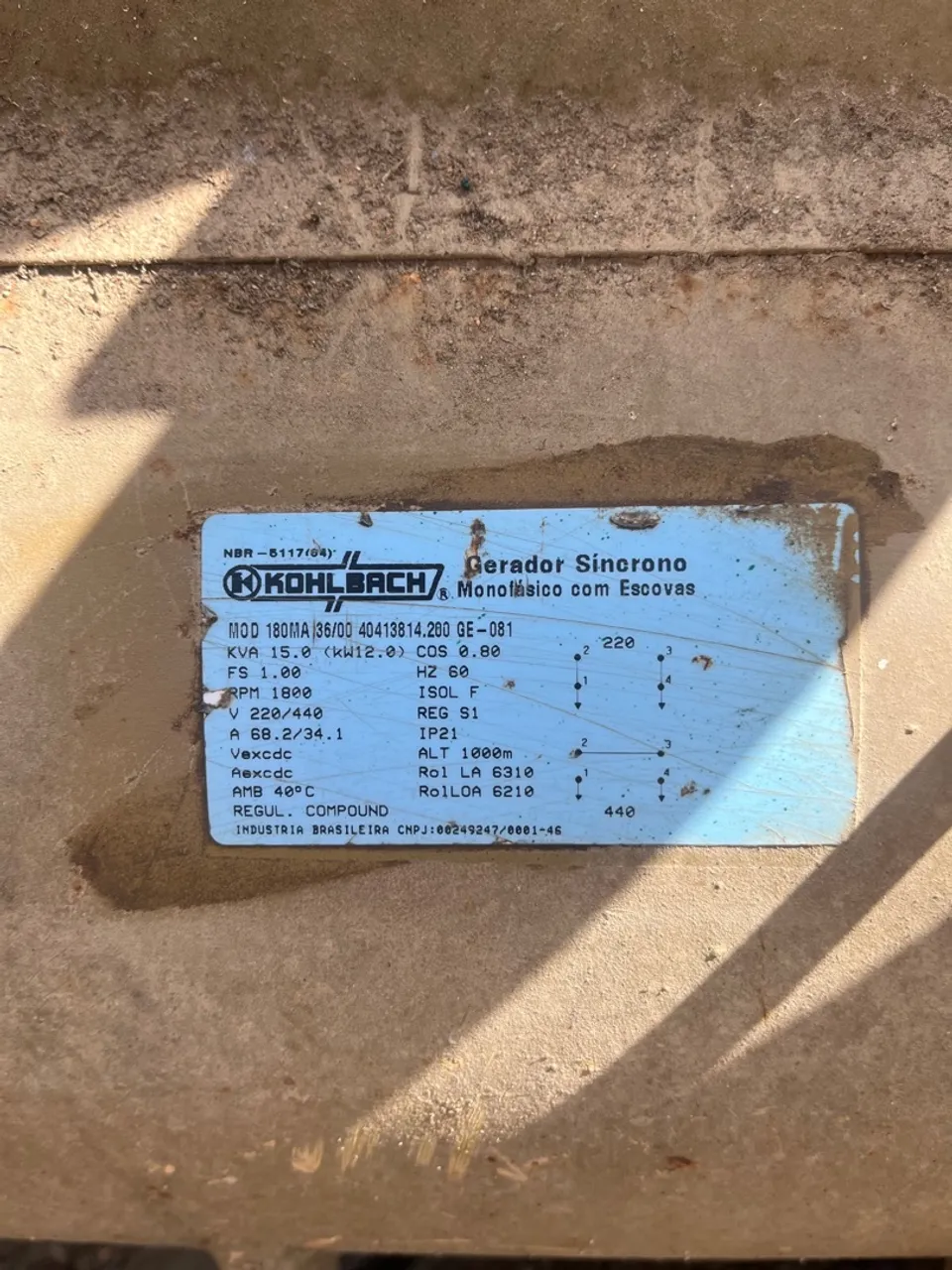 Gerador Sincrono Monofásico Kohlbach 15 KVA