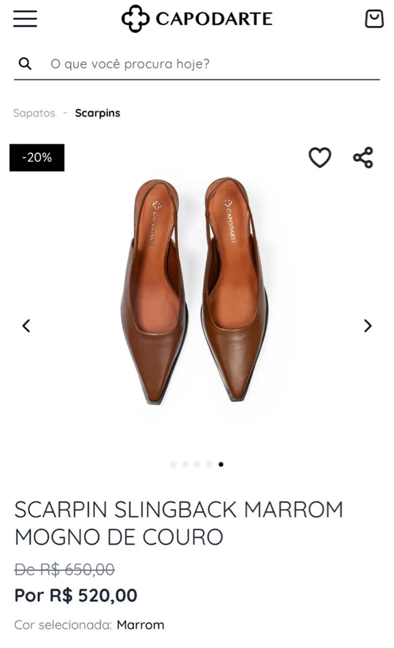 Scarpin Slingback Marrom Mogno de Couro Capodarte