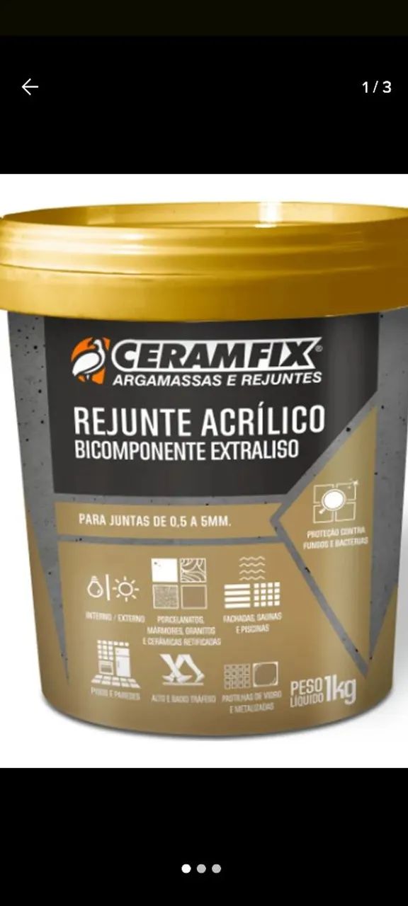 Rejunte Acrílico Bicomponente Extraliso 1kg Bege claro  - Ceramfix kit 2 unidades