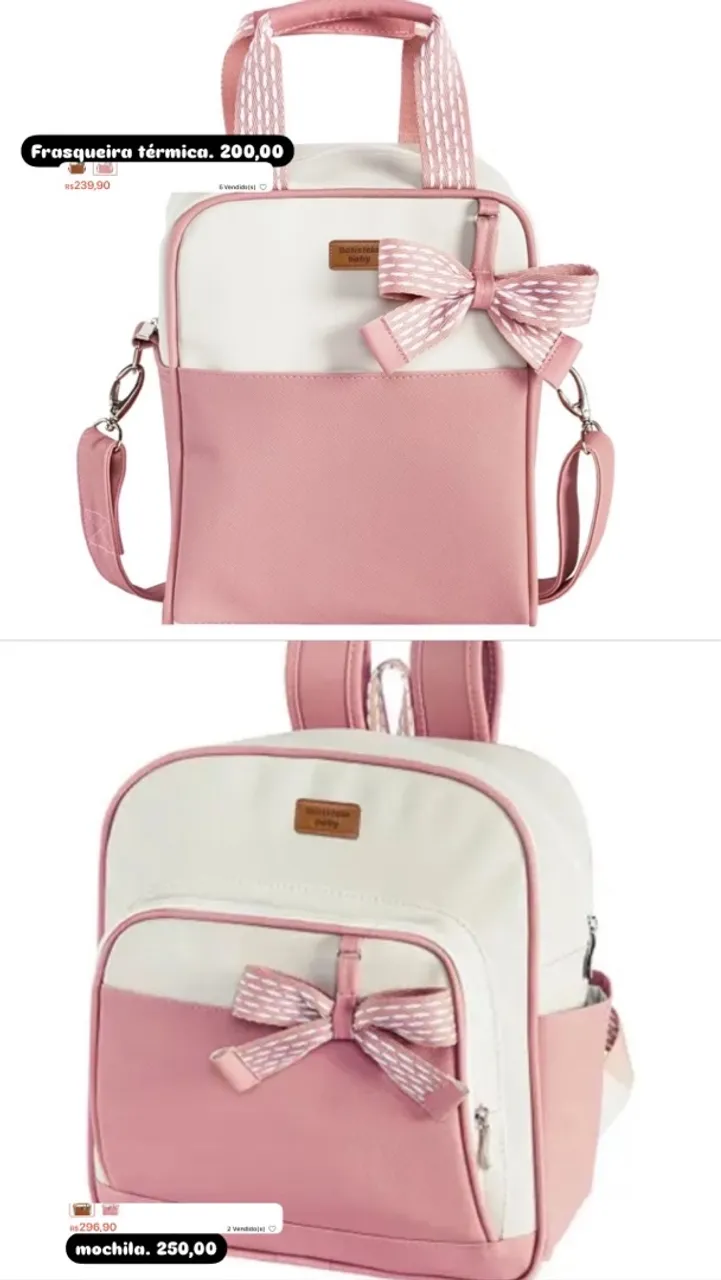 Kit Mochila e Frasqueira para Bebê - Rosa e Branco