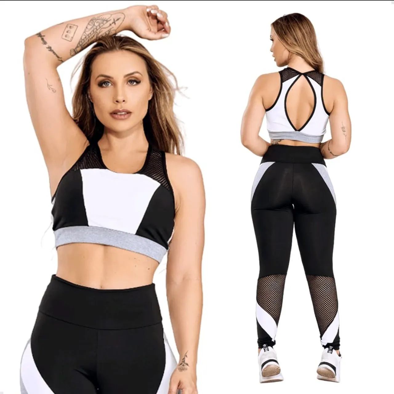 Conjunto de treino feminino preto e branco - Foto 5