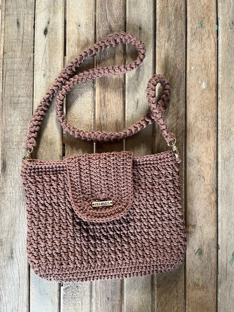 bolsa de crochê feita à mão marrom - Foto 4