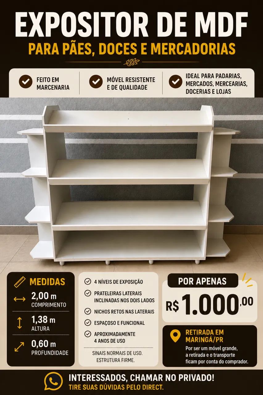 Balcão expositor para pães ou doces em MDF