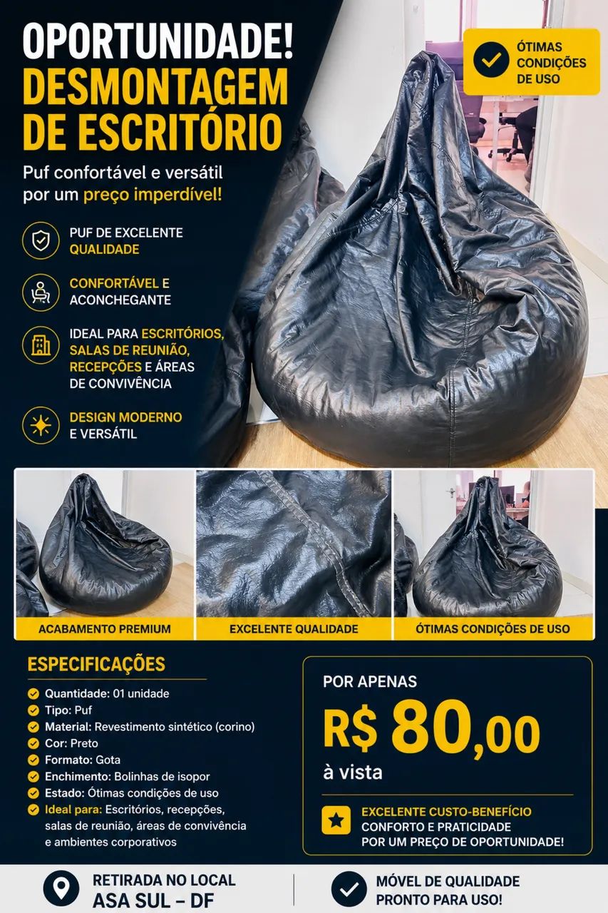 ? OPORTUNIDADE - PUFF PRETO R$ 80,00