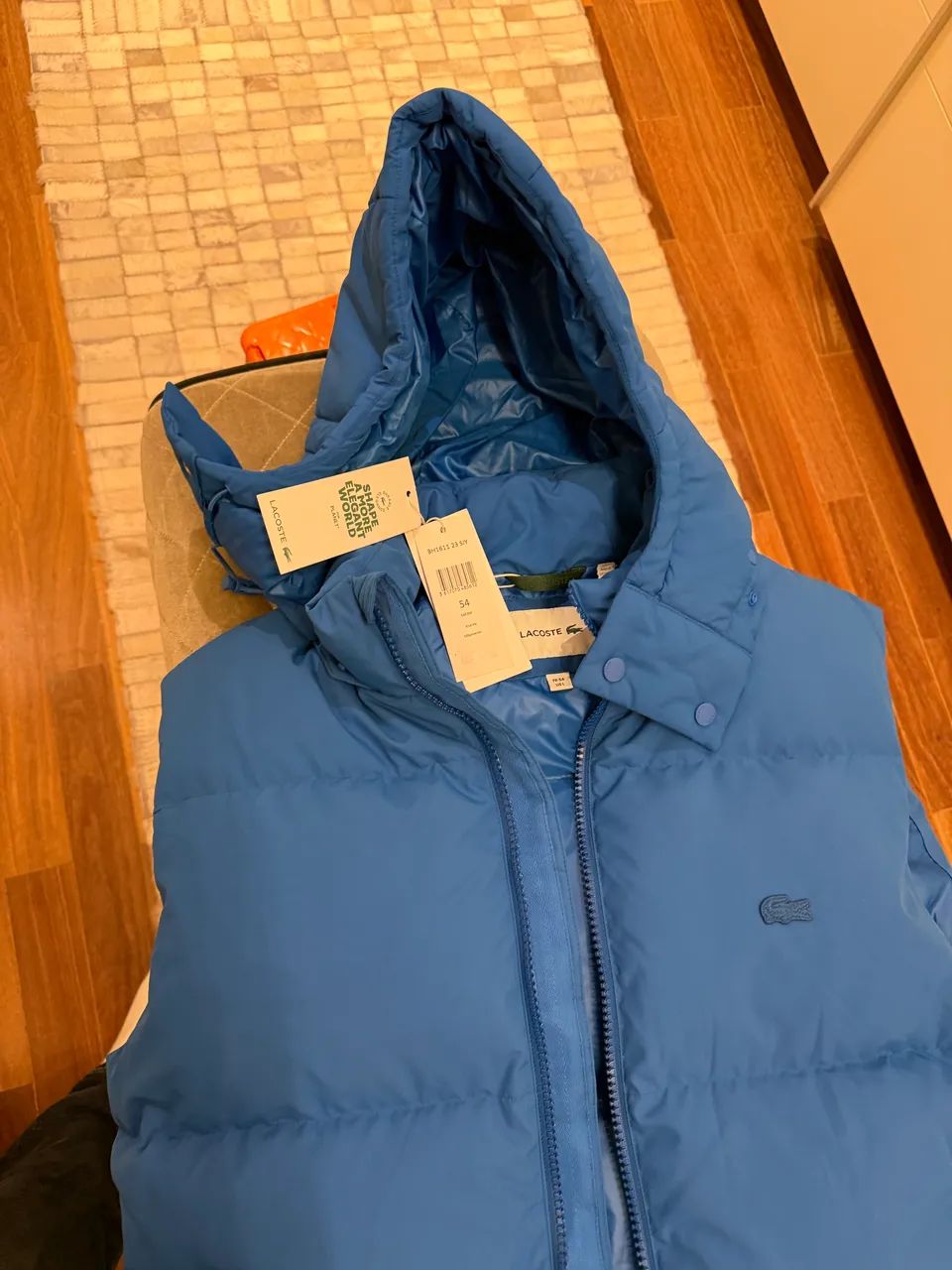 colete lacoste puffer azul com capuz original  - Foto 3