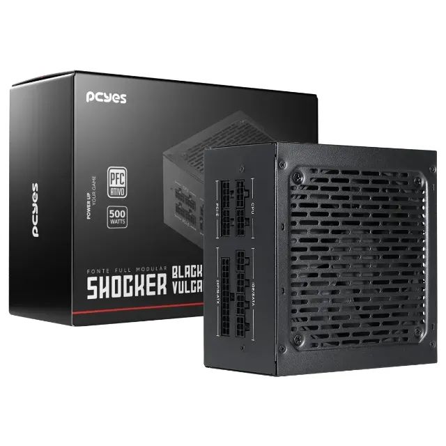 Fonte Gamer Pcyes Shocker Full Modular 500W 80 Plus White - Black Vulcan