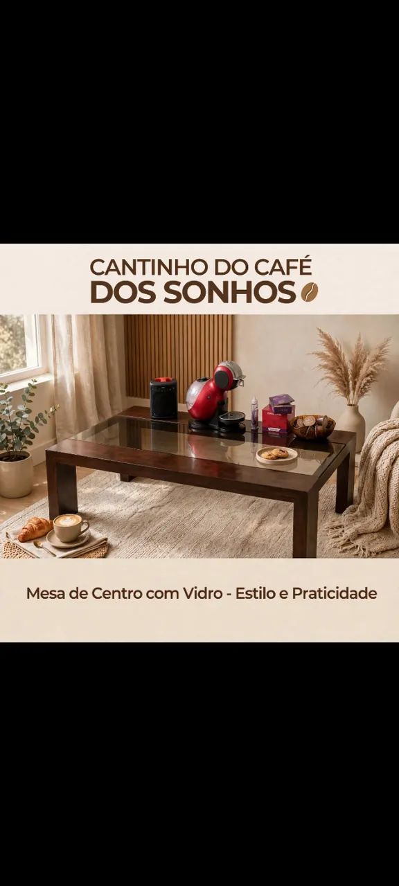 Mesinha de centro rústica com vidro