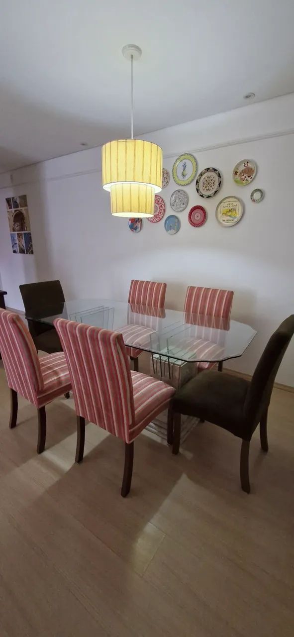 Mesa de Jantar Mármore Travertino com 6 cadeiras