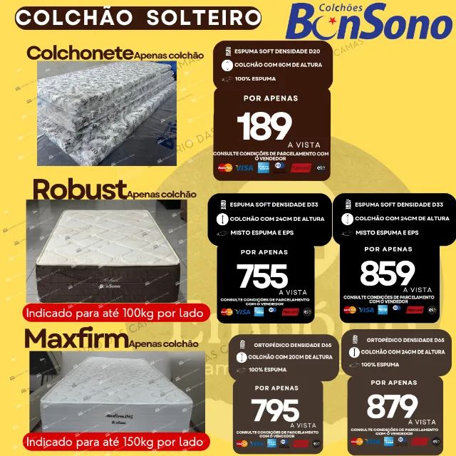 Colchão solteiro Bonsono molas ou espuma pronta entrega consulte D20, D33, D65, D28 - Foto 2