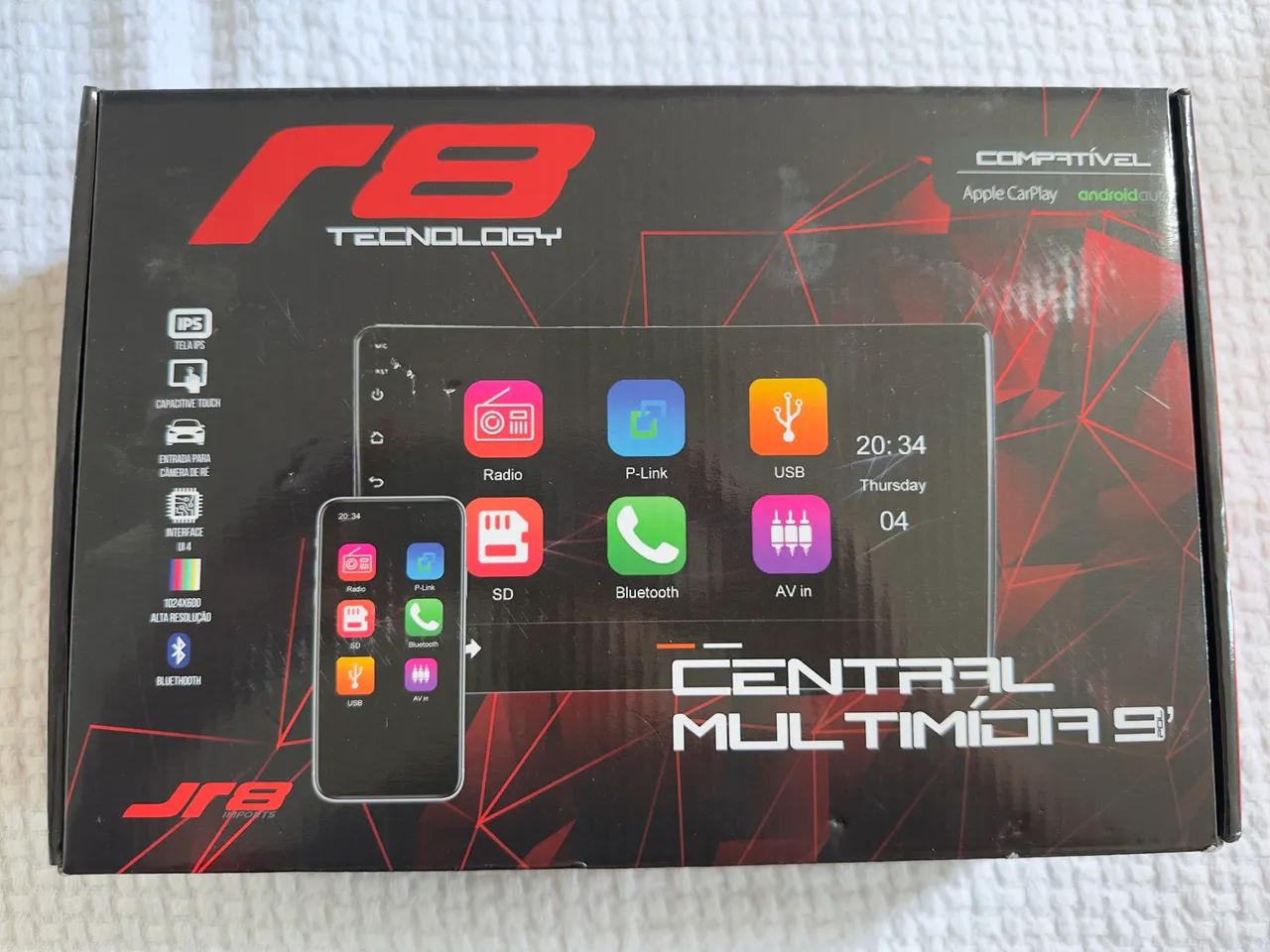 Central Multimidia JR8 compatível com Apple Car Play e Android nova
