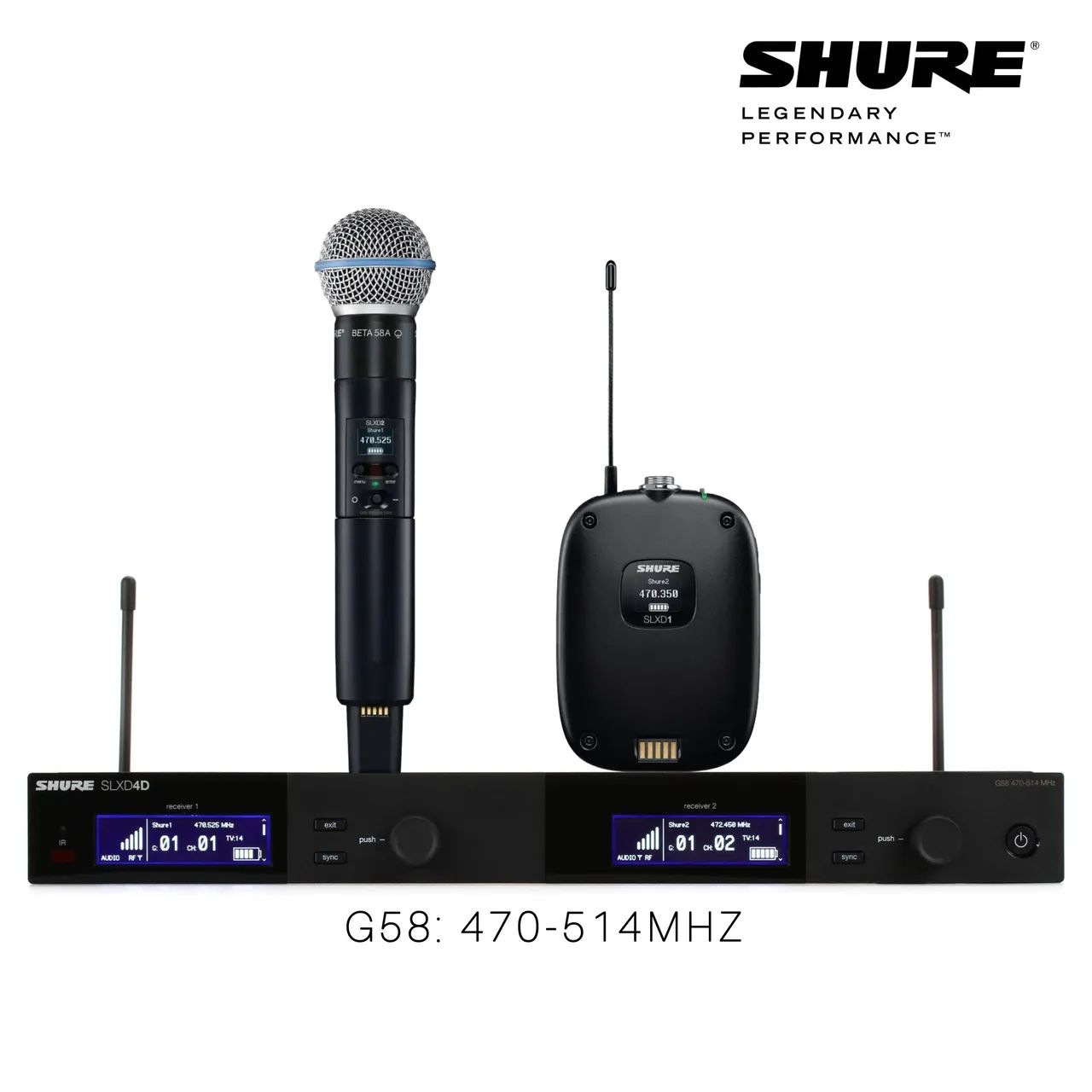 Sistema Sem Fio Duplo SLXD124D Shure Microfone Beta 58a e Bodypack 