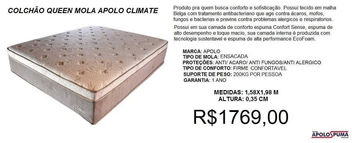 Colchão queen molas apolo climate - à pronta entrega