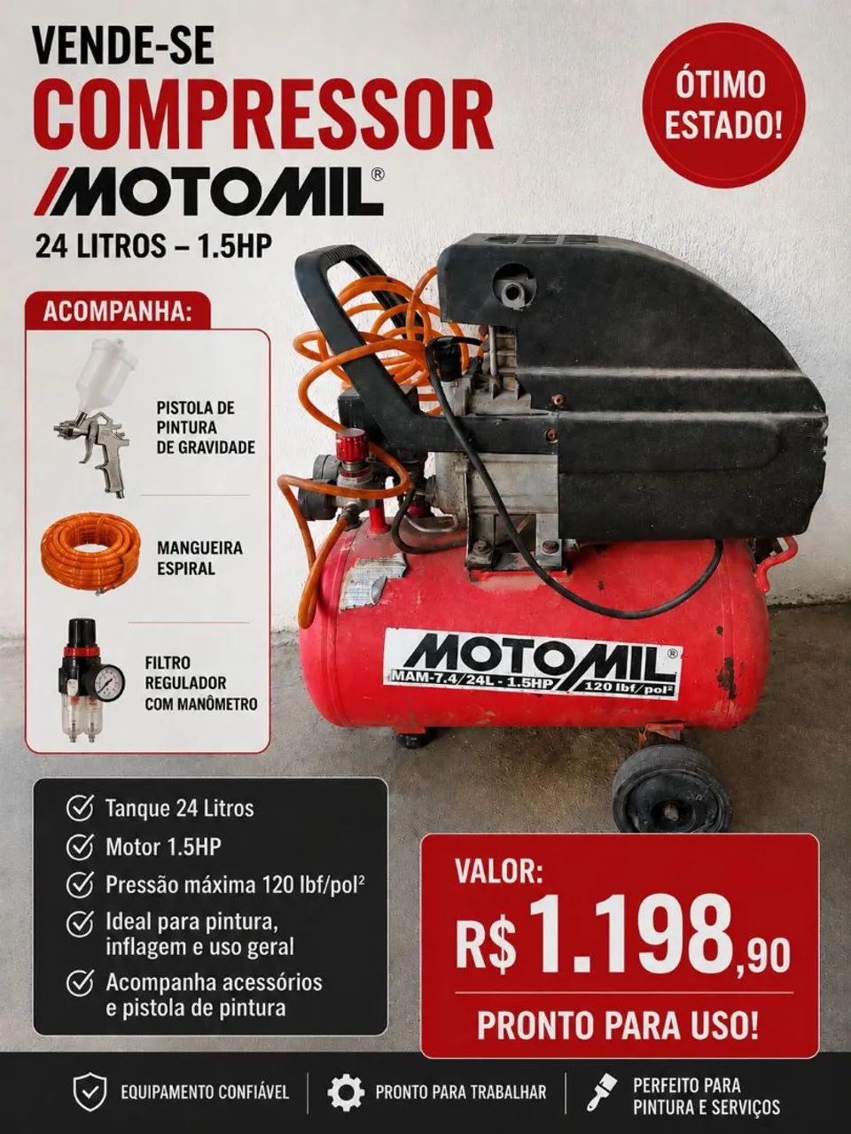 Compressor motomil 24 litros 