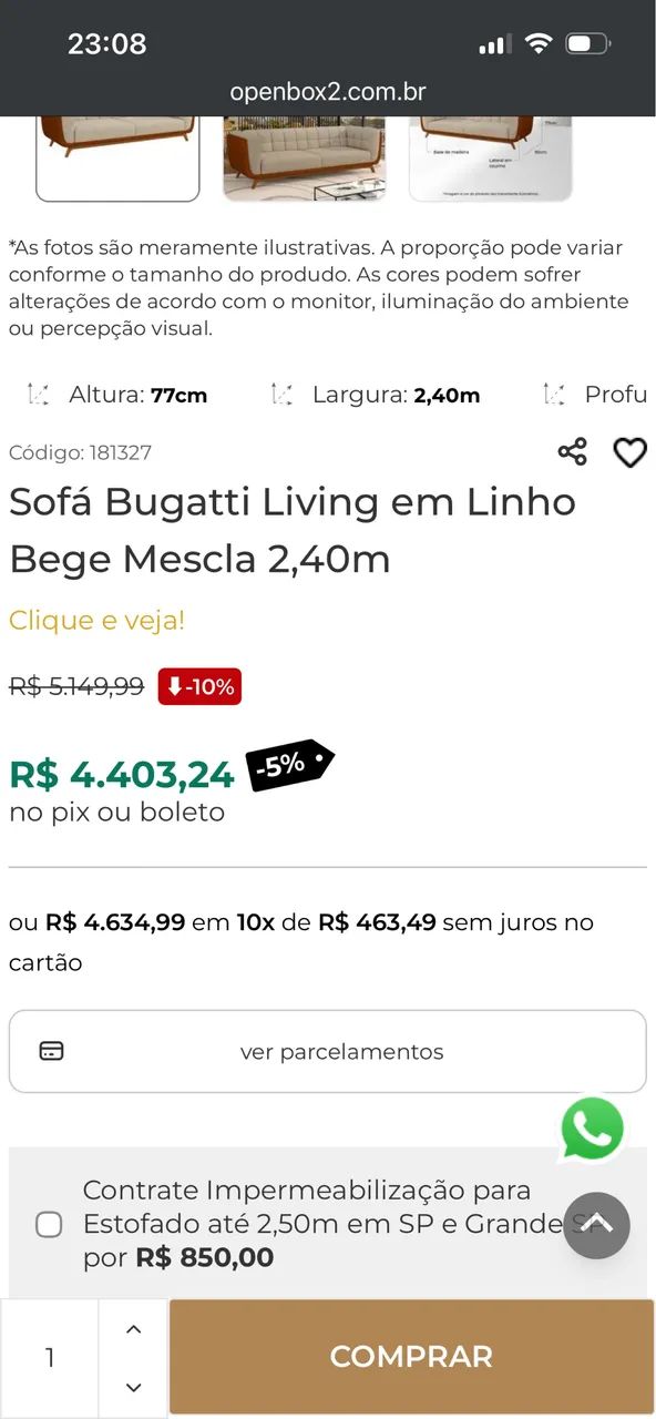 Sofá Living em Linho Bege 2,40m - Foto 5