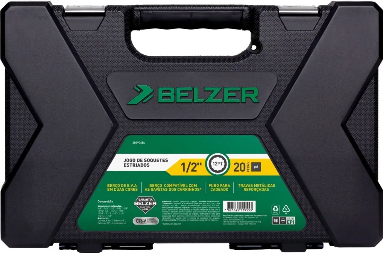 Oportunidade! Jogo de Soquetes em polegadas BELZER Original 1/2" com 20 Peças