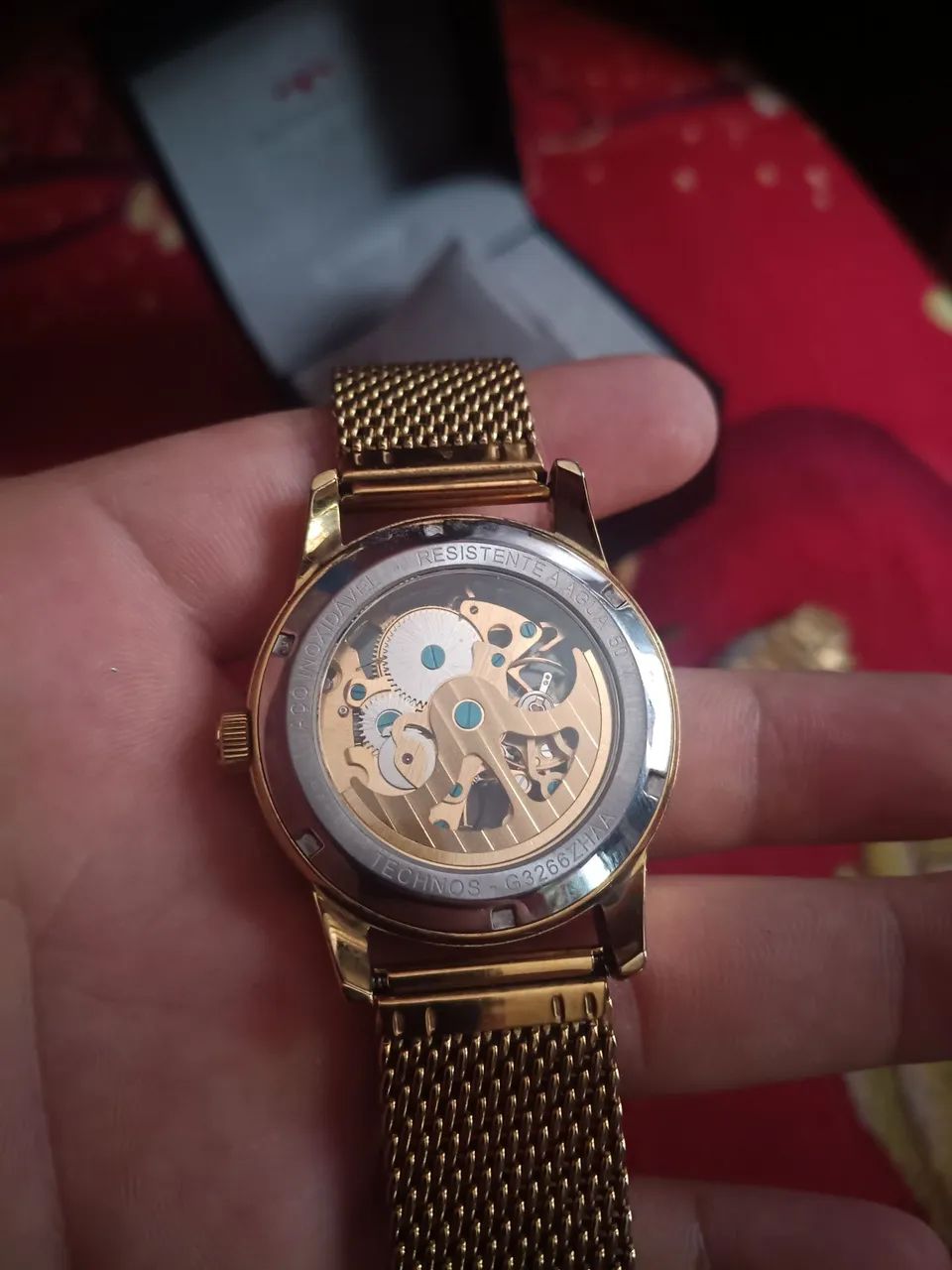 Relógio Technos Automático Dourado Pulseira Esteira / Mesh - Original - Foto 3