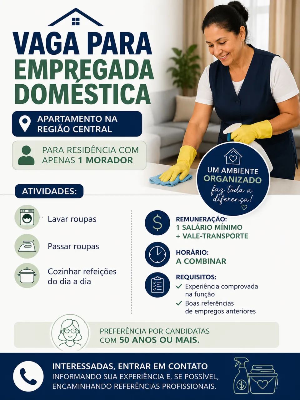 Vaga para doméstica no centro - 1 morador 