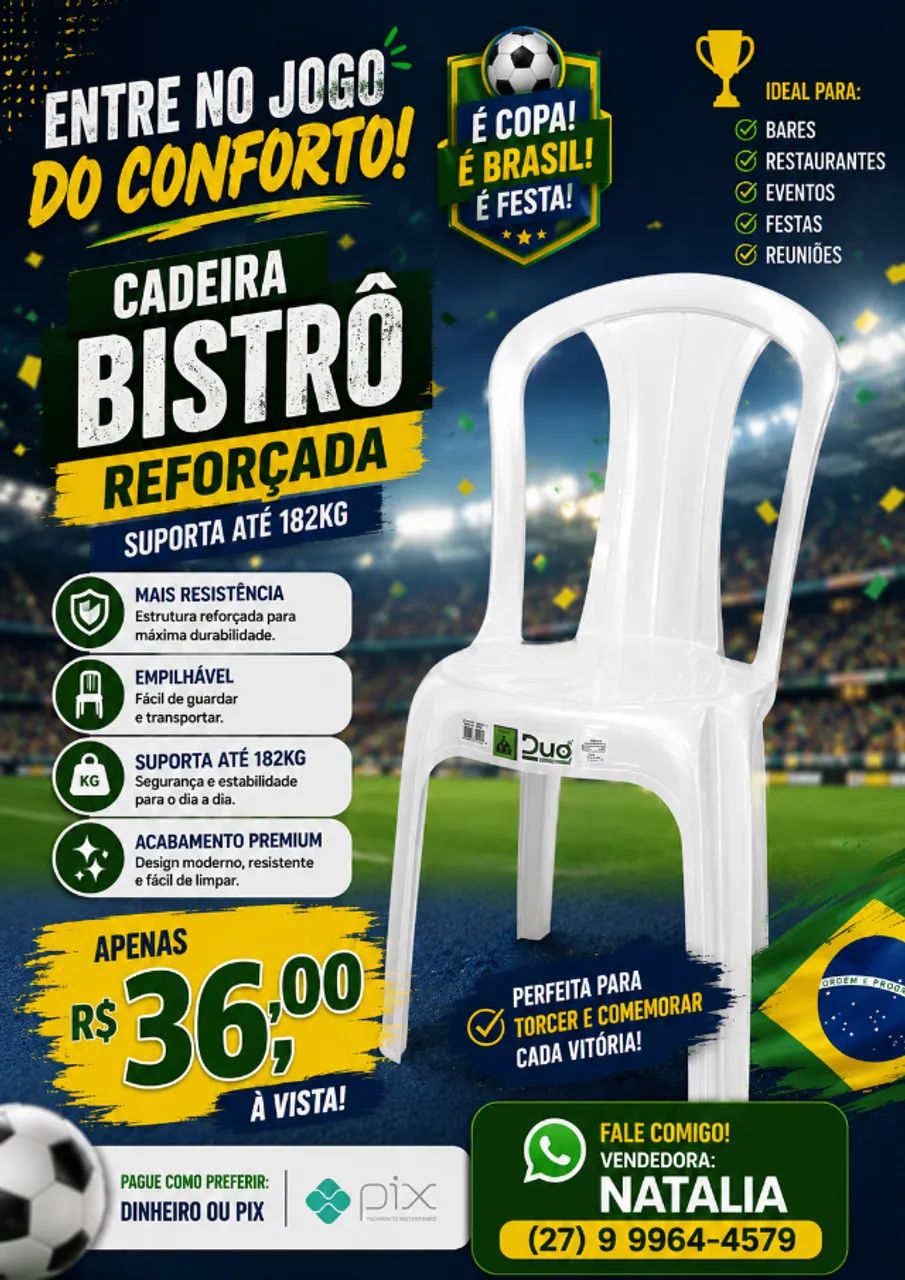 CADEIRA PLÁSTICA MODELO BISTRÔ 182 KG BRANCA- AVULSA