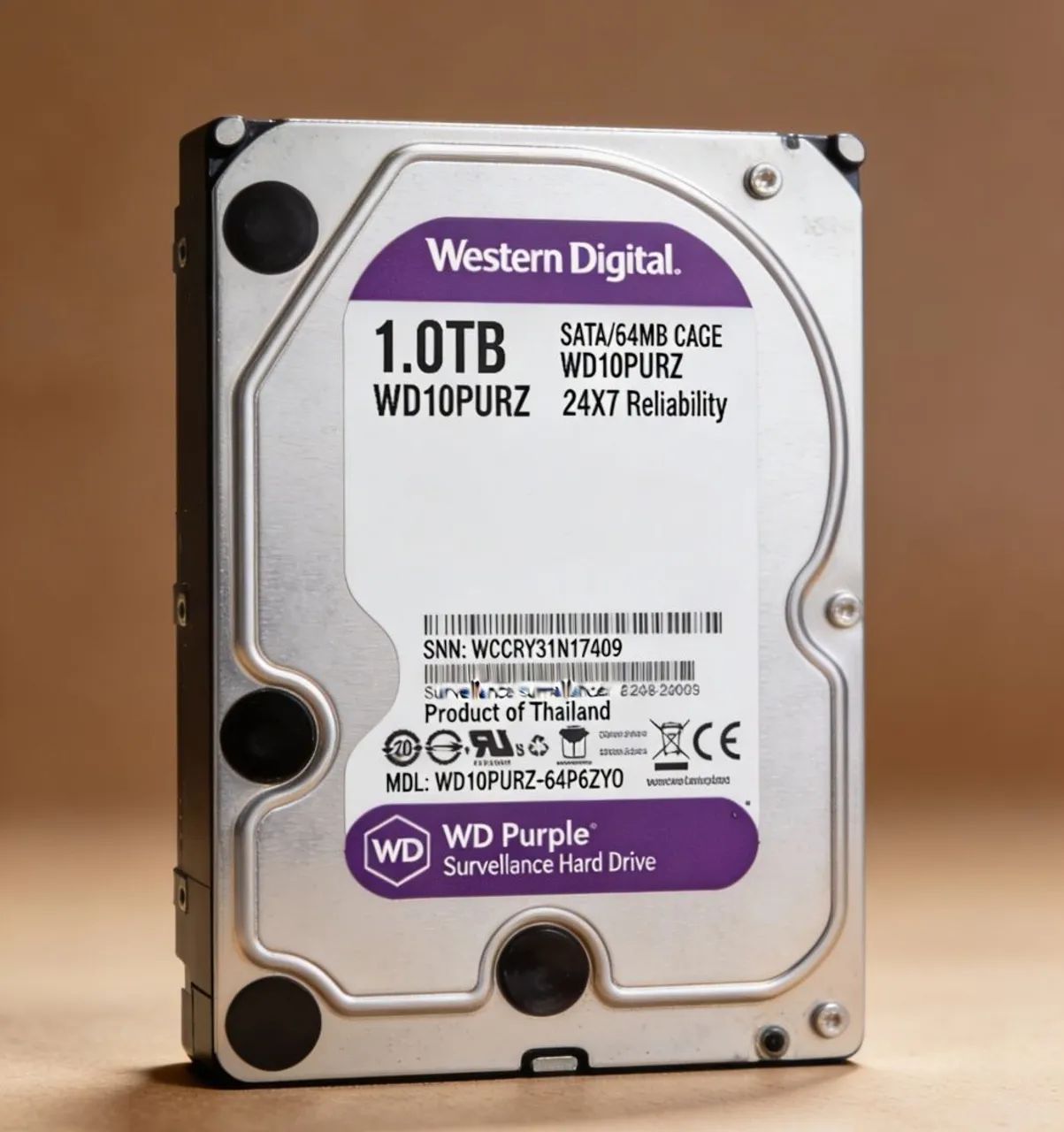 HD WD PURPLE 1TB SATA 24X7. NOVO E COM 6 MESES DE GARANTIA.