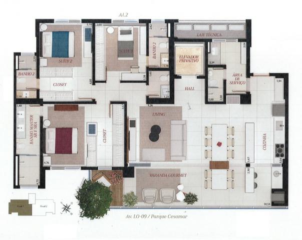 Apto 3 Suítes plenas sendo 2 com closet - 154,71 m² - 404 Sul - Foto 6