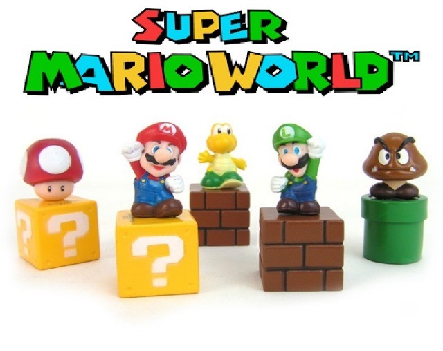 01 Kit com 05 Peças: Goomba / Koopas Trooper / Luigi / Mário / Toad Super Nintendo Filme 