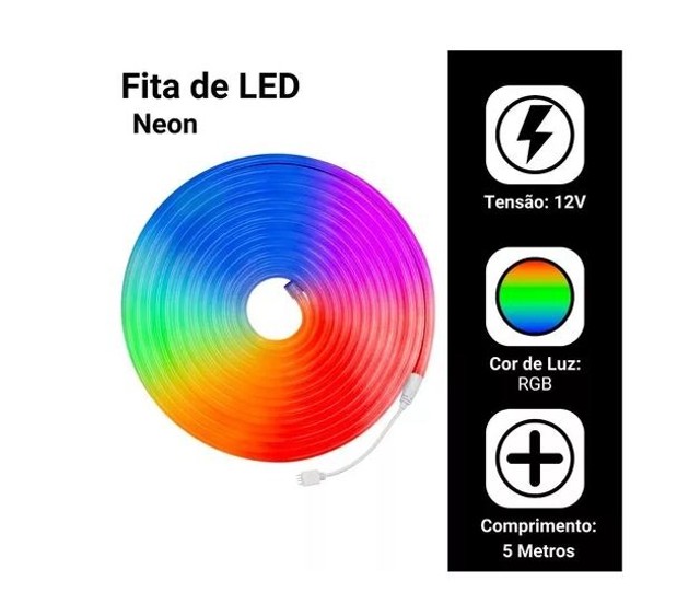 Fita Neon Led 5m 12v Flexível Alto Brilho Rgb Com Controle - Foto 2